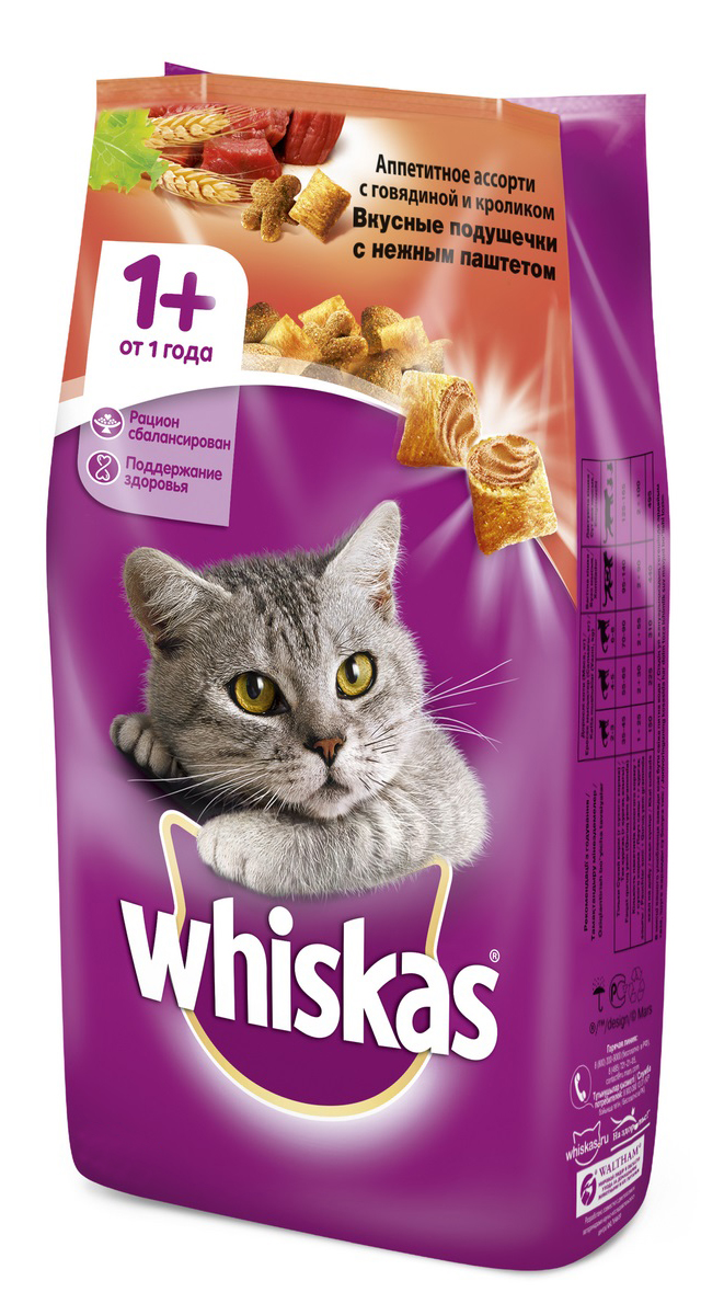 Корм для кошек Whiskas подушечки с паштетом 1.9 кг говядина