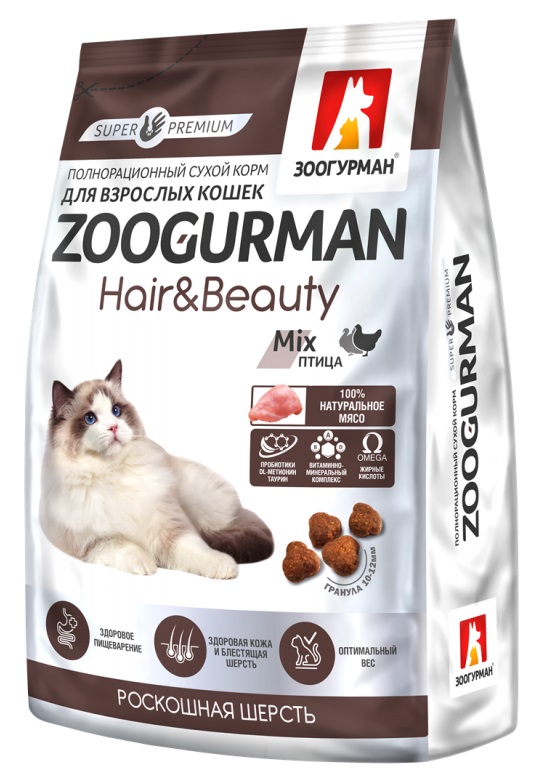 Корм для кошек Зоогурман hair beauty 1.5 кг птица