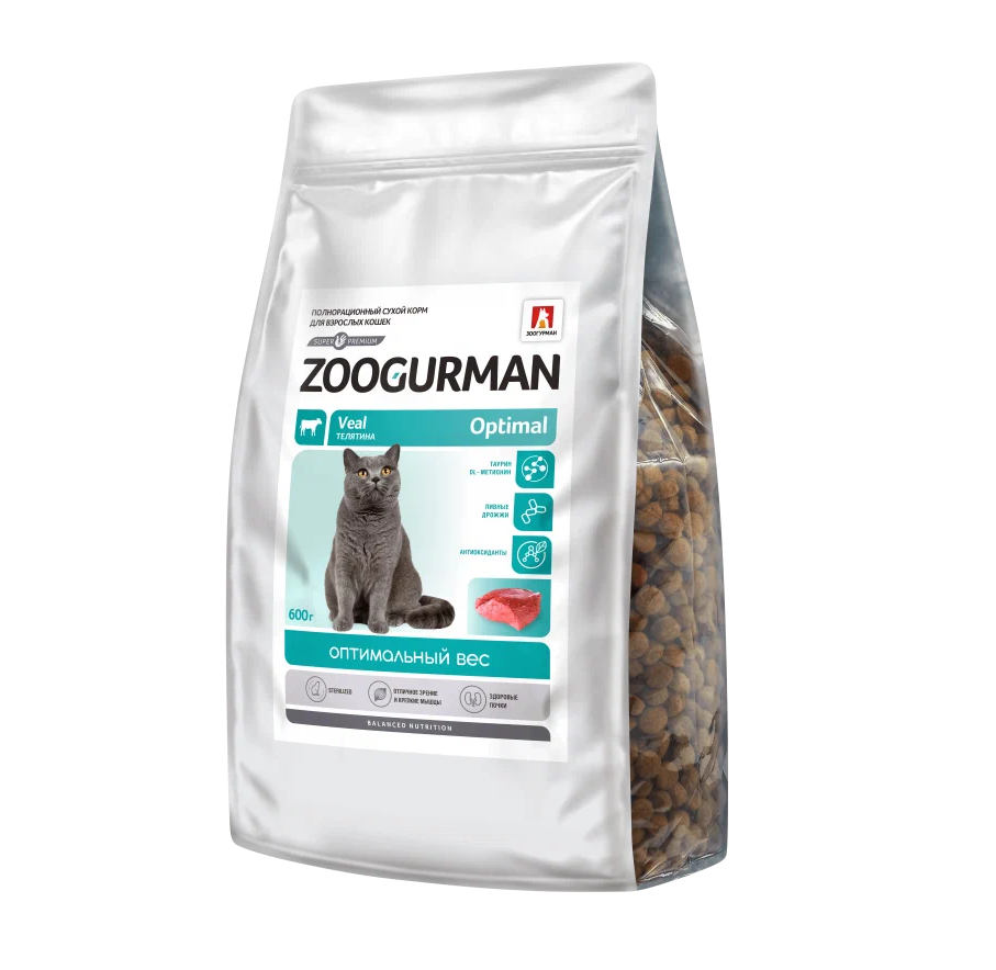 Корм для кошек Зоогурман optimal оптимальный вес 600 г телятина
