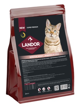 Корм для кошек с чувствительным пищеварением Landor sensitive 2 кг индейка с уткой