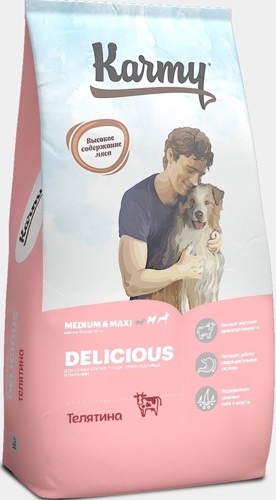 Корм для привередливых собак средних и крупных пород Karmy delicious medium&maxi 14 кг телятина