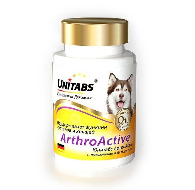 Unitabs таб для собак n100 arthroactive поддерживает функции суставов и костей с глюкозамином q10