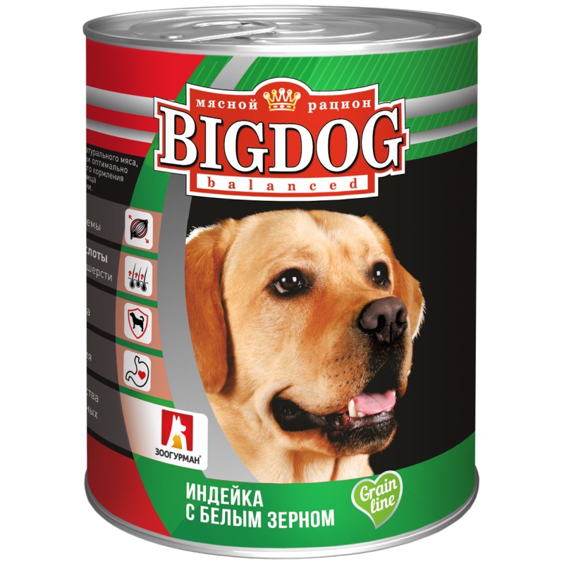Корм для собак Big dog 850 г бан. индейка/белое зерно