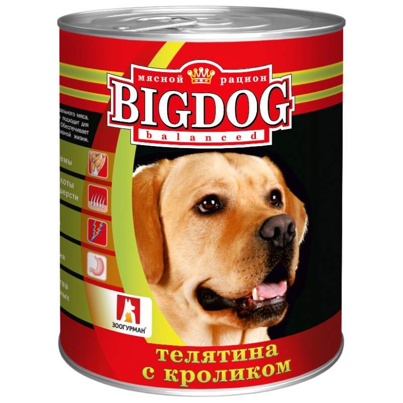 Корм для собак Big dog 850 г бан. телятина/кролик