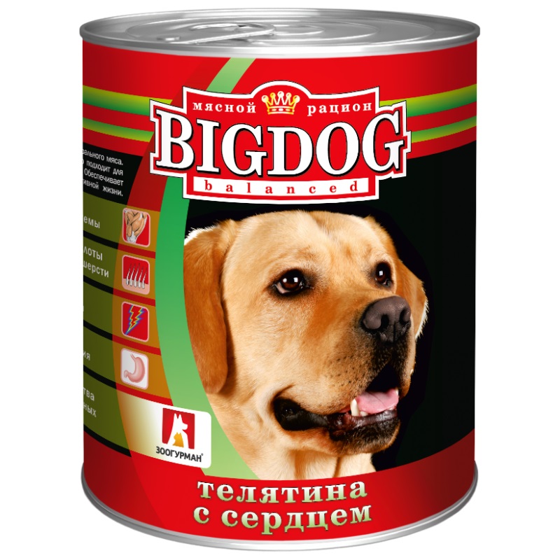 Корм для собак Big dog 850 г бан. телятина/сердце