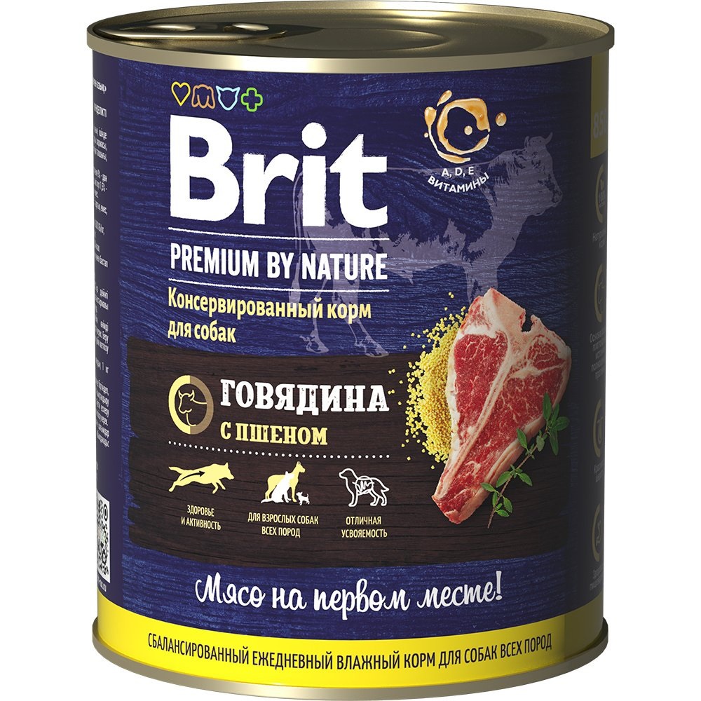 Корм для собак Brit premium 850 г бан. говядина и пшено