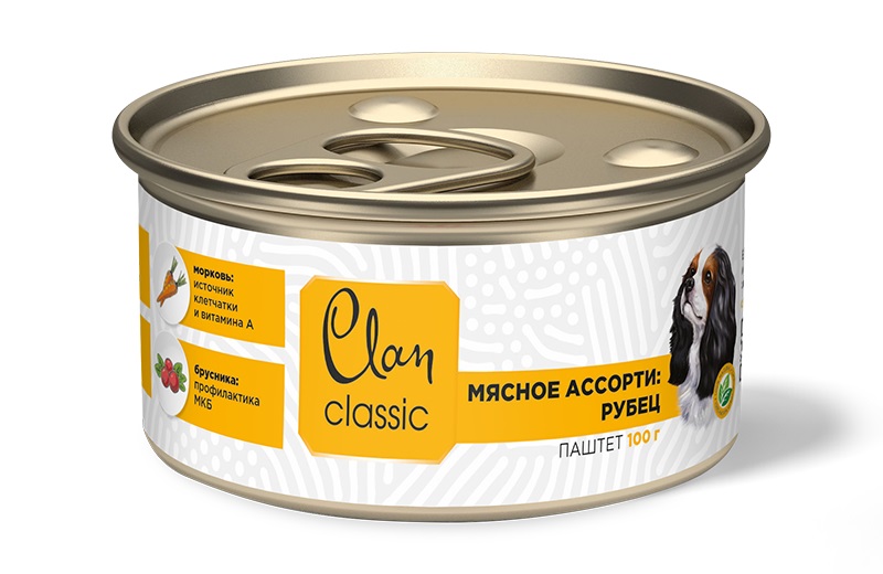 Корм для собак Clan classic мясное ассорти паштет 100 г бан. рубец