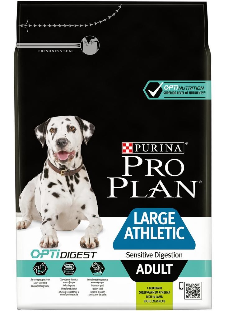 Корм для собак крупных атлетических пород с чувствительным пищеварением Purina pro plan 12 кг+2кг ягненок