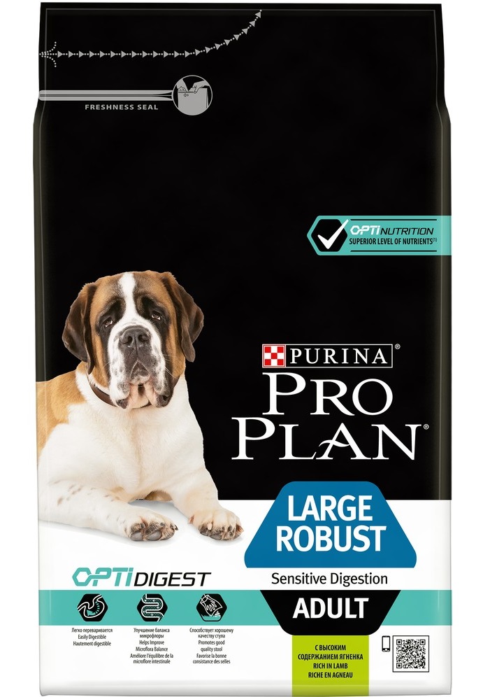 Корм для собак крупных пород с чувствительным пищеварением Purina pro plan мощное тело 12 кг+2кг ягненок
