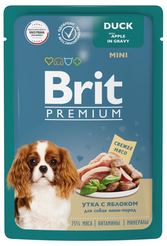Корм для собак мини пород Brit premium 85 г пауч утка с яблоком в соусе