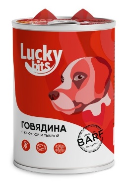 Корм для собак с 6 месяцев Lucky bits 400 г бан. говядина с клюквой и тыквой