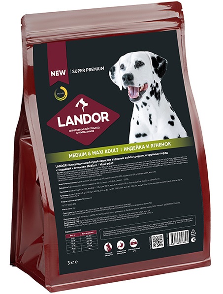 Корм для собак средних и крупных пород Landor 3 кг индейка и ягненок