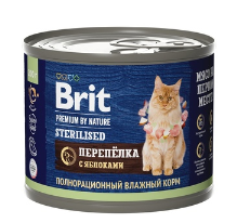 Корм для стерилизованных кошек Brit premium 200 г бан. перепелка яблоко