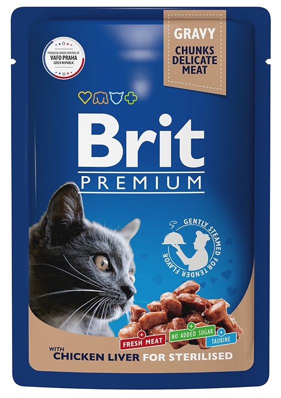 Корм для стерилизованных кошек Brit premium 85 г пауч куриная печень в соусе