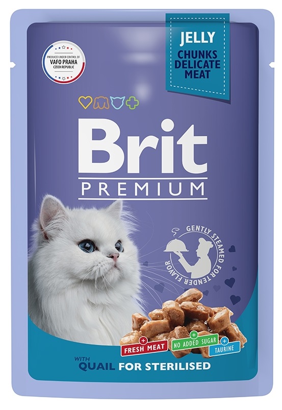 Корм для стерилизованных кошек Brit premium 85 г пауч перепелка в желе