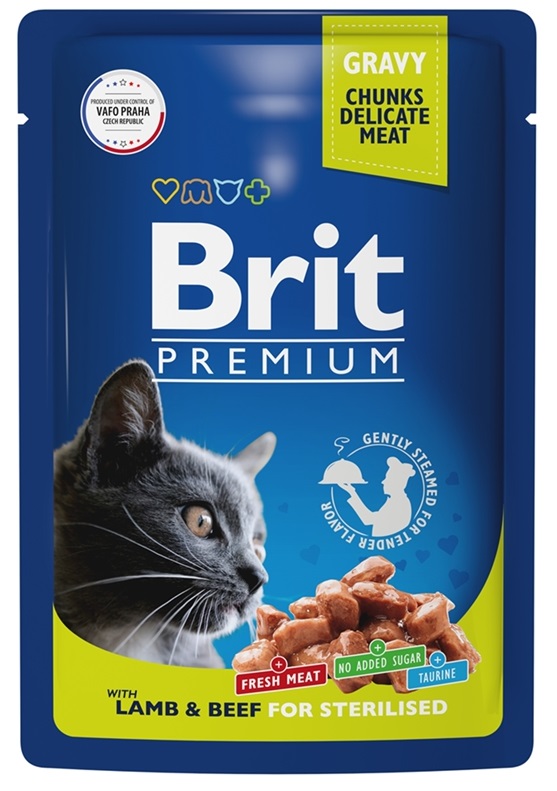 Корм для стерилизованных кошек Brit premium 85 г пауч ягненок и говядина в соусе