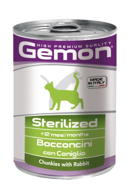Корм для стерилизованных кошек Gemon cat sterilised 415 г бан. кусочки кролика
