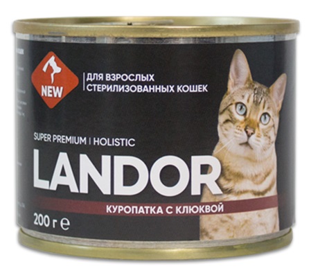 Корм для стерилизованных кошек Landor 200 г бан. куропатка с клюквой