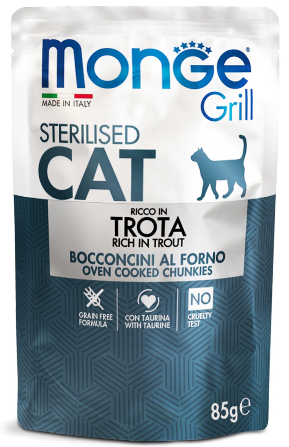 Корм для стерилизованных кошек Monge grill cat 85 г пауч итальянская форель