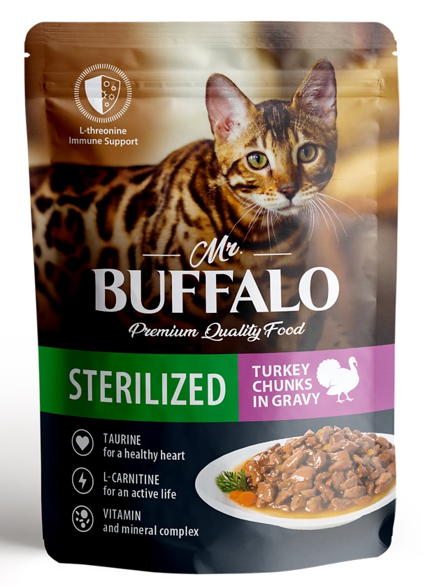 Корм для стерилизованных кошек Mr.buffalo sterilized 85 г пауч индейка в соусе