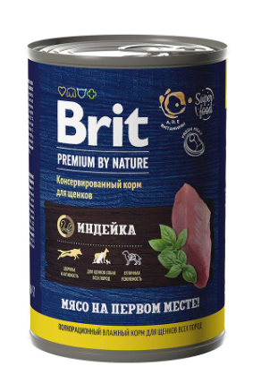 Корм для щенков Brit premium by nature 410 г бан. индейка