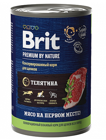 Корм для щенков Brit premium by nature 410 г бан. телятина