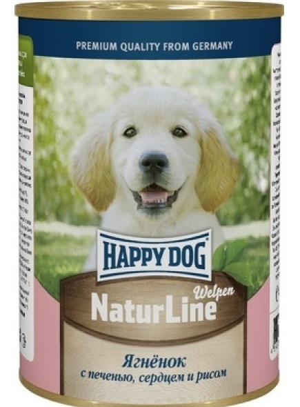 Корм для щенков Happy dog natur line 410 г бан. ягненок с печенью,сердцем и рисом