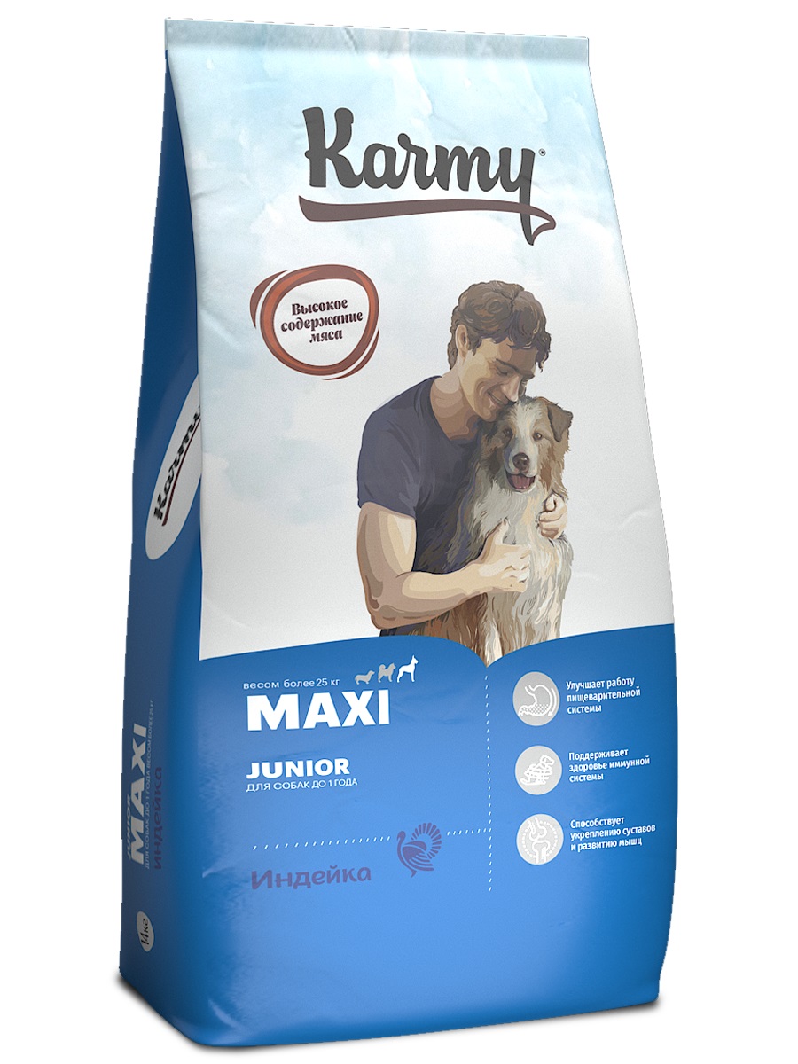 Корм для щенков крупных пород Karmy maxi junior 14 кг индейка