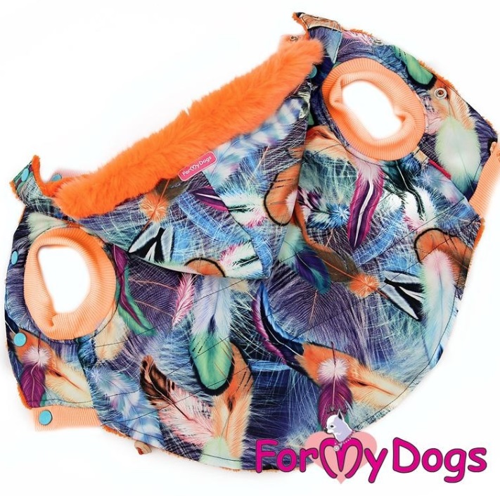 Куртка для собак фиолетовая/оранжевая перышки р.a2