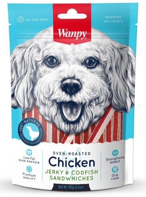 Лакомство для собак Wanpy dog 100 г в форме сэндвича курица с треской