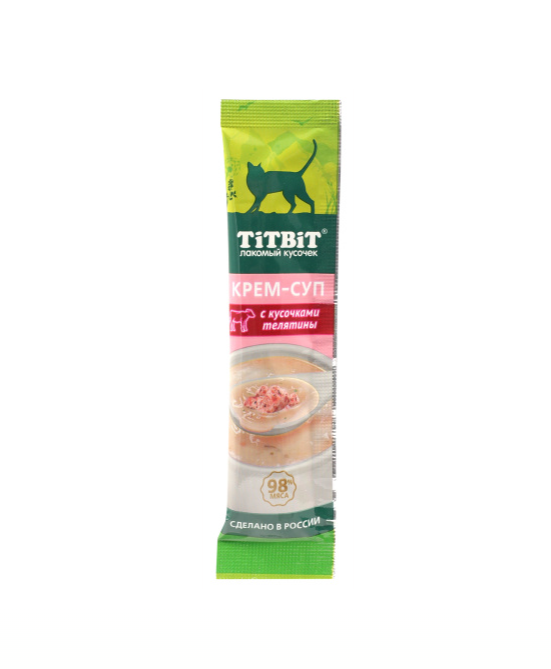 Лакомство крем-суп для кошек Титбит 10 г с кусочками телятины
