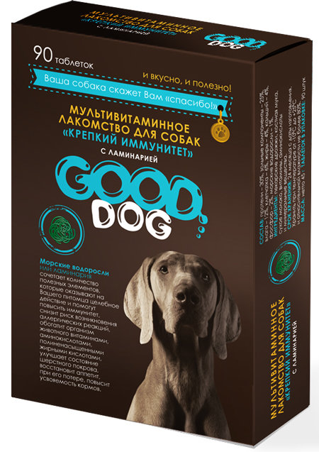 Лакомство мультивитаминное для собак Good dog крепкий иммунитет таб. n90 с ламинарией