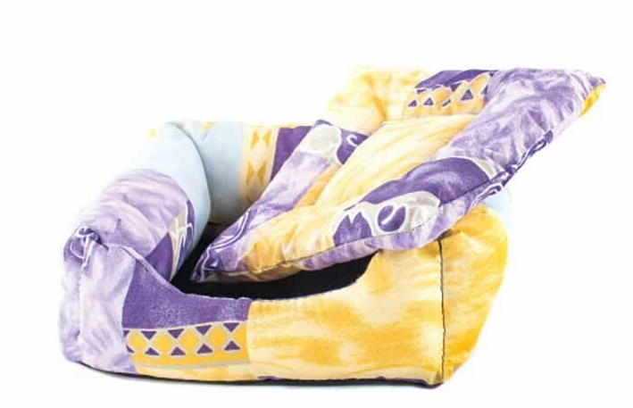 Лежак квадратный пухлый с подушкой разноцветный Дарэлл хлопок синтепух 51х51х17см