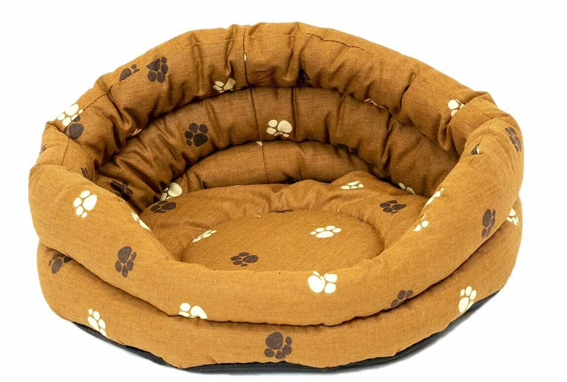 Лежак круглый стеганый с подушкой коричневый Дарэленд хлопок периотек 38х38х16см