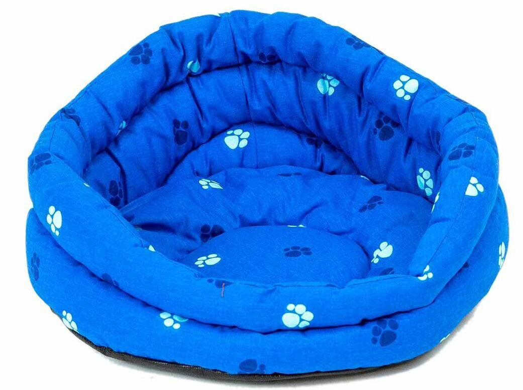 Лежак круглый стеганый с подушкой синий Дарэленд хлопок периотек 38х38х16см
