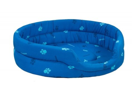 Лежак овальный стеганый синий Дарэленд дизайн лапки хлопок 42х33х15см