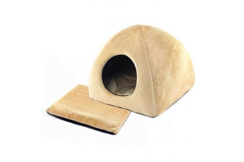 Лежанка-домик бежевый Zoo-m yurta с подушкой плюш+сатин 36х36х35см