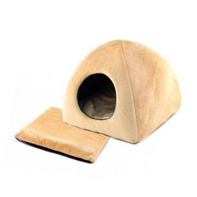 Лежанка-домик бежевый Zoo-m yurta с подушкой плюш+сатин 42х42х41см