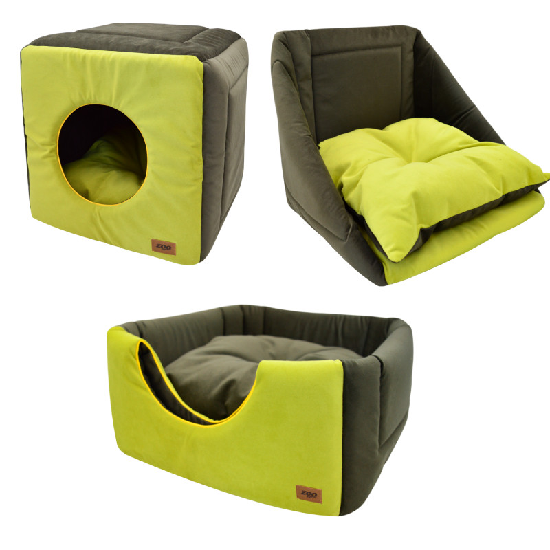Лежанка-домик кубик-трансформер оливковый/зеленый Zooexpress ампир мебельная ткань 42х42х40см №1