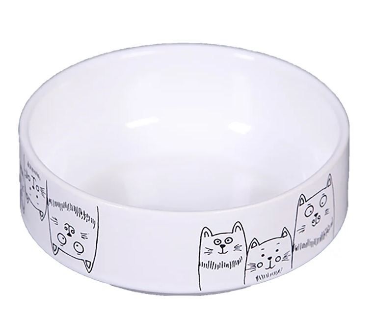 Миска керамическая для кошек белая Joy три кота 380 мл 12.5см