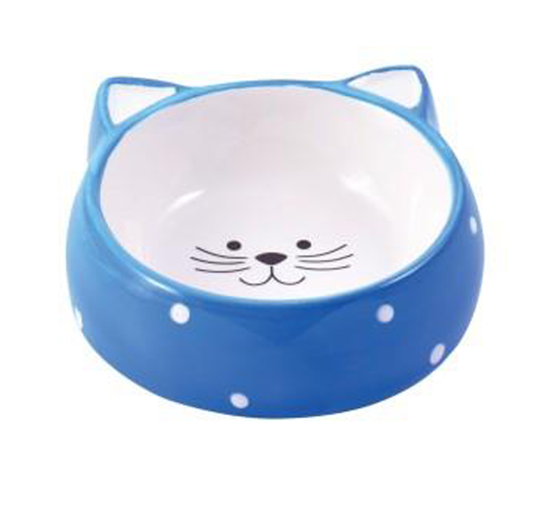 Миска керамическая для кошек голубая Mr.kranch мордочка кошки 250 мл