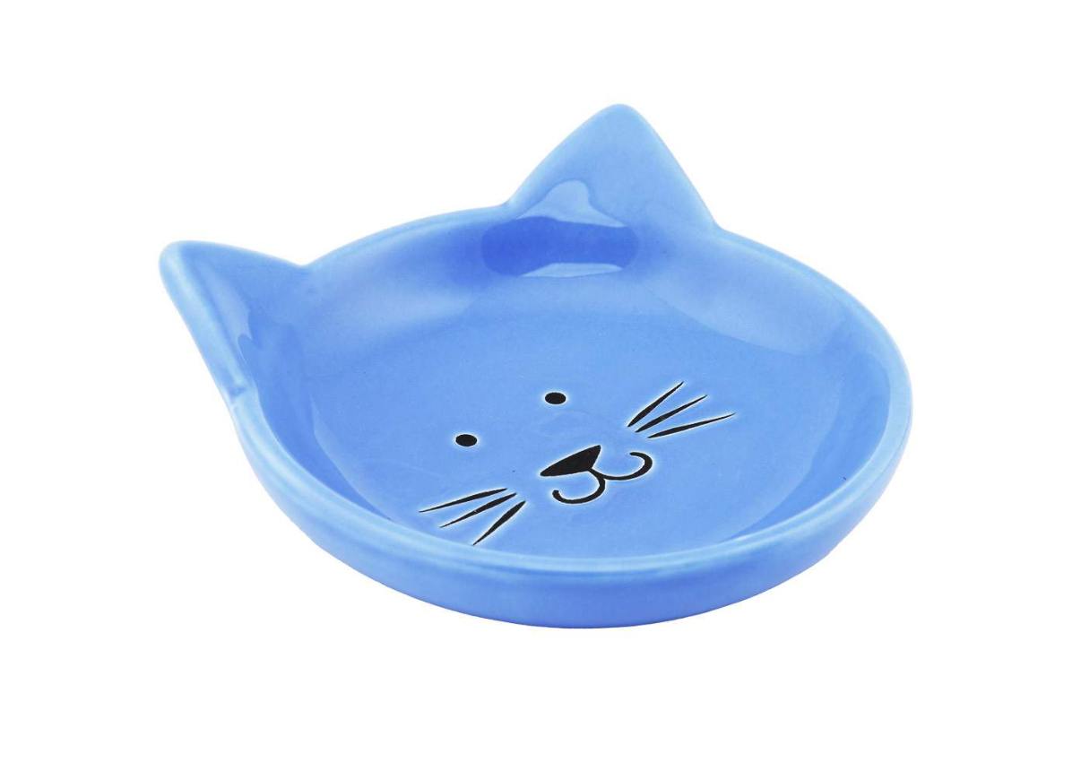 Миска керамическая для кошек голубая Керамикарт мордочка кошки 240 мл