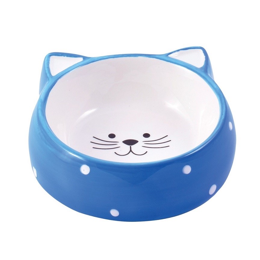 Миска керамическая для кошек голубая Керамикарт мордочка кошки 250 мл