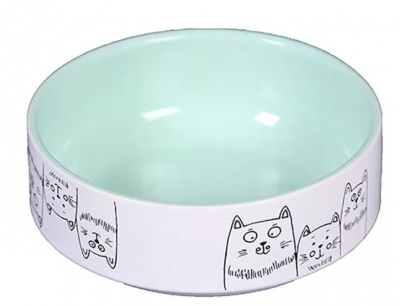 Миска керамическая для кошек зеленая Joy три кота 380 мл 12.5см