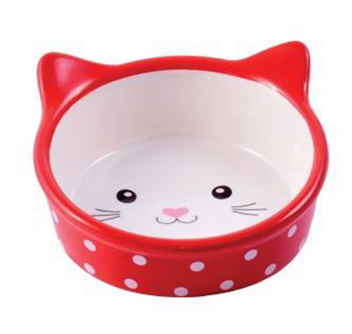 Миска керамическая для кошек красная в горошек Mr.kranch мордочка кошки 250 мл