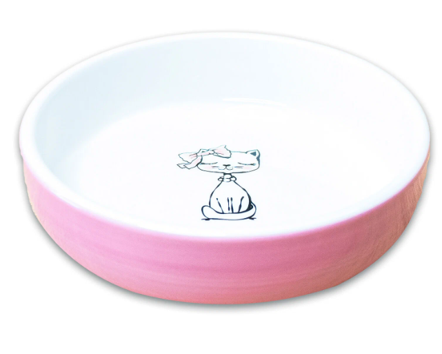 Миска керамическая для кошек лиловая Mr.kranch кошка с бантиком 370 мл