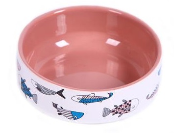 Миска керамическая для кошек лососевая Joy рыбки 380 мл 12.5см
