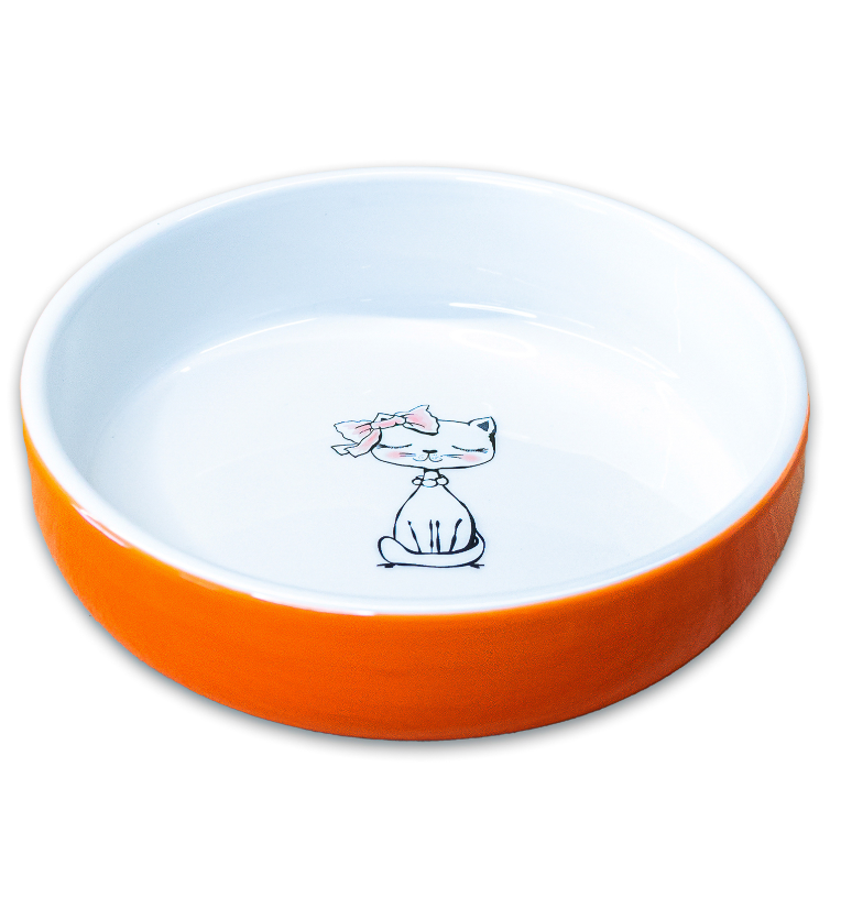 Миска керамическая для кошек оранжевая Mr.kranch кошка с бантиком 370 мл