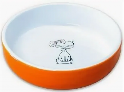 Миска керамическая для кошек оранжевая Керамикарт кошка с бантиком 370 мл