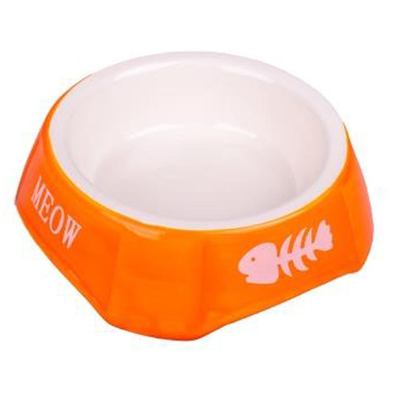 Миска керамическая для кошек оранжевая с рыбками Mr.kranch 140 мл